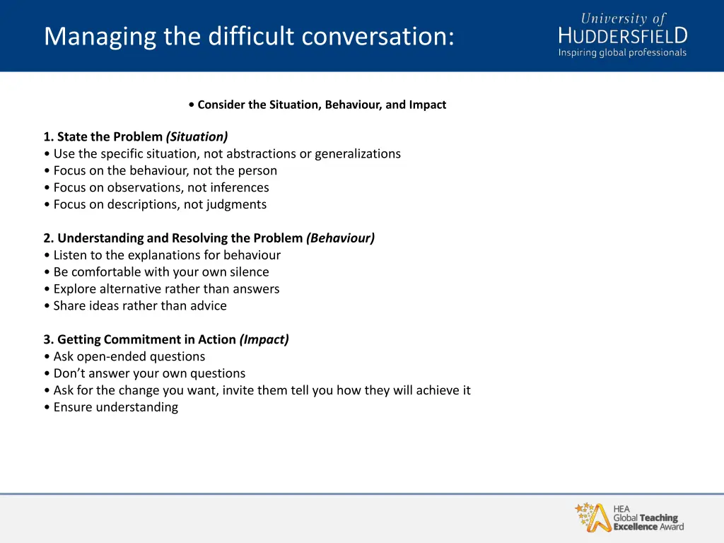 managing the difficult conversation