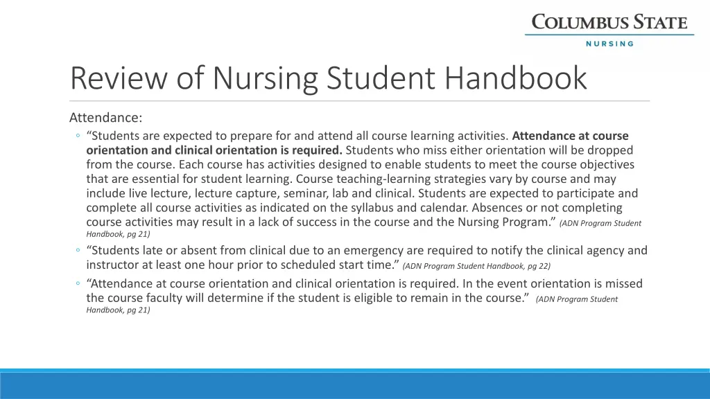 review of nursing student handbook 4