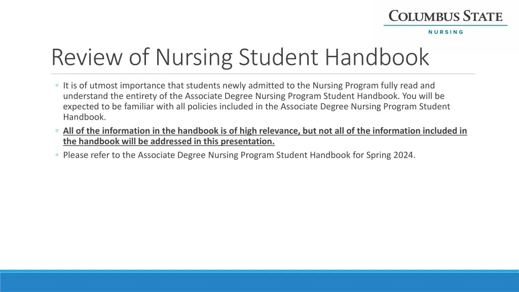 review of nursing student handbook