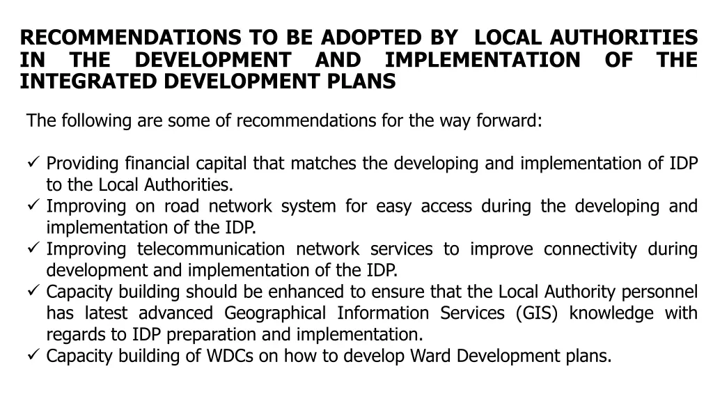 recommendations to be adopted by local