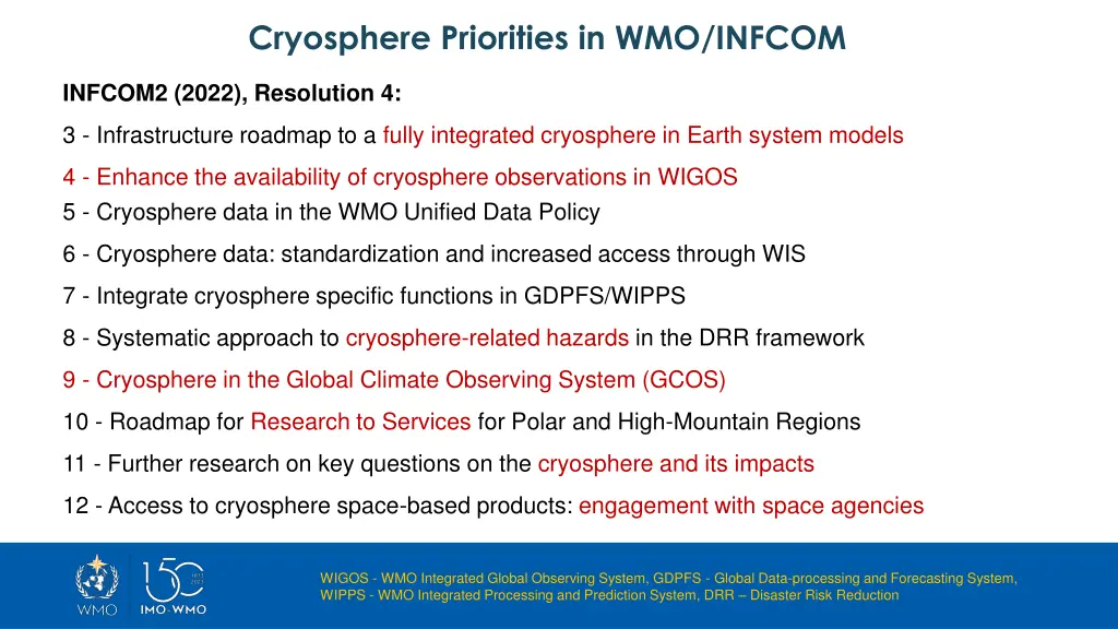 cryosphere priorities in wmo infcom