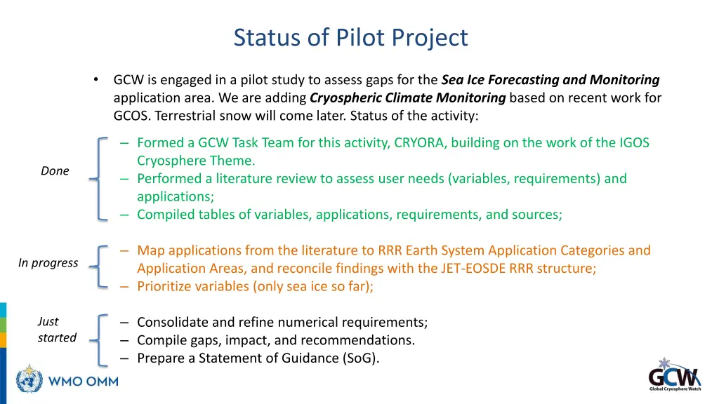 status of pilot project