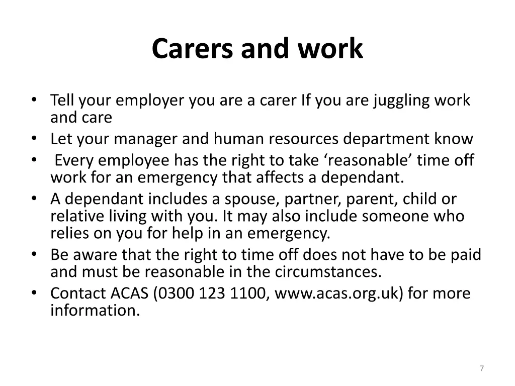 carers and work