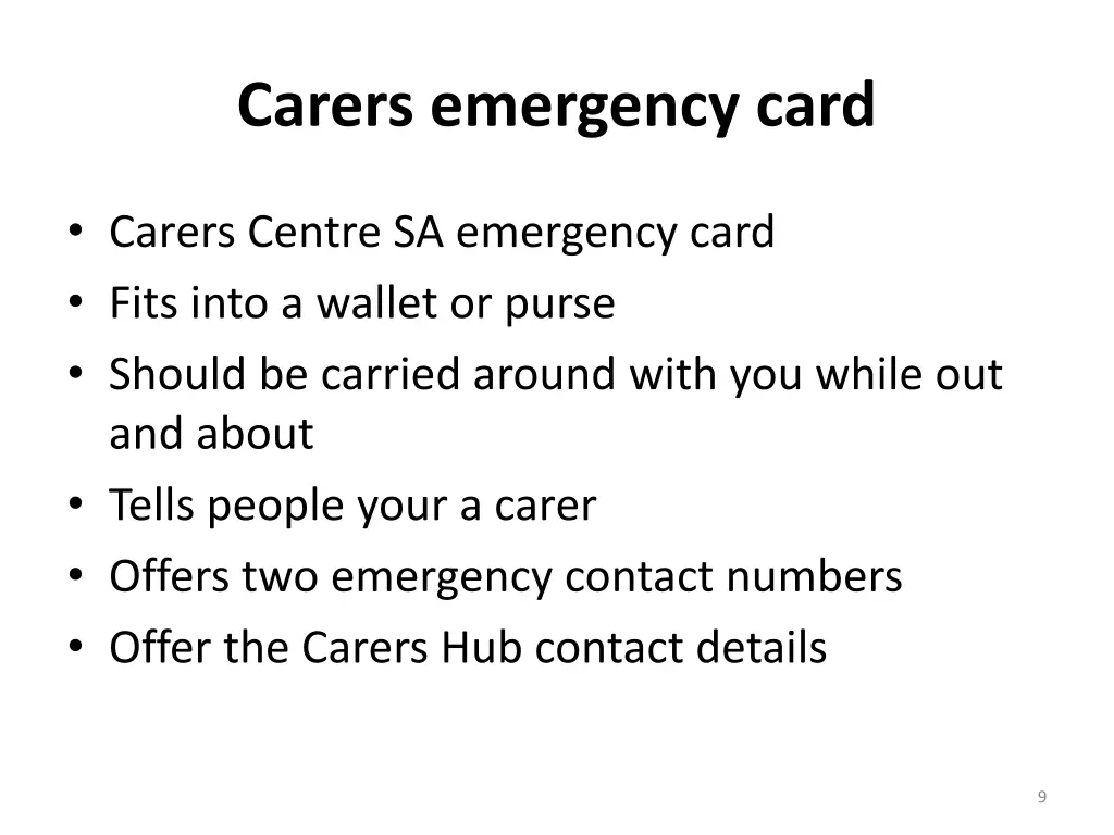 carers emergency card