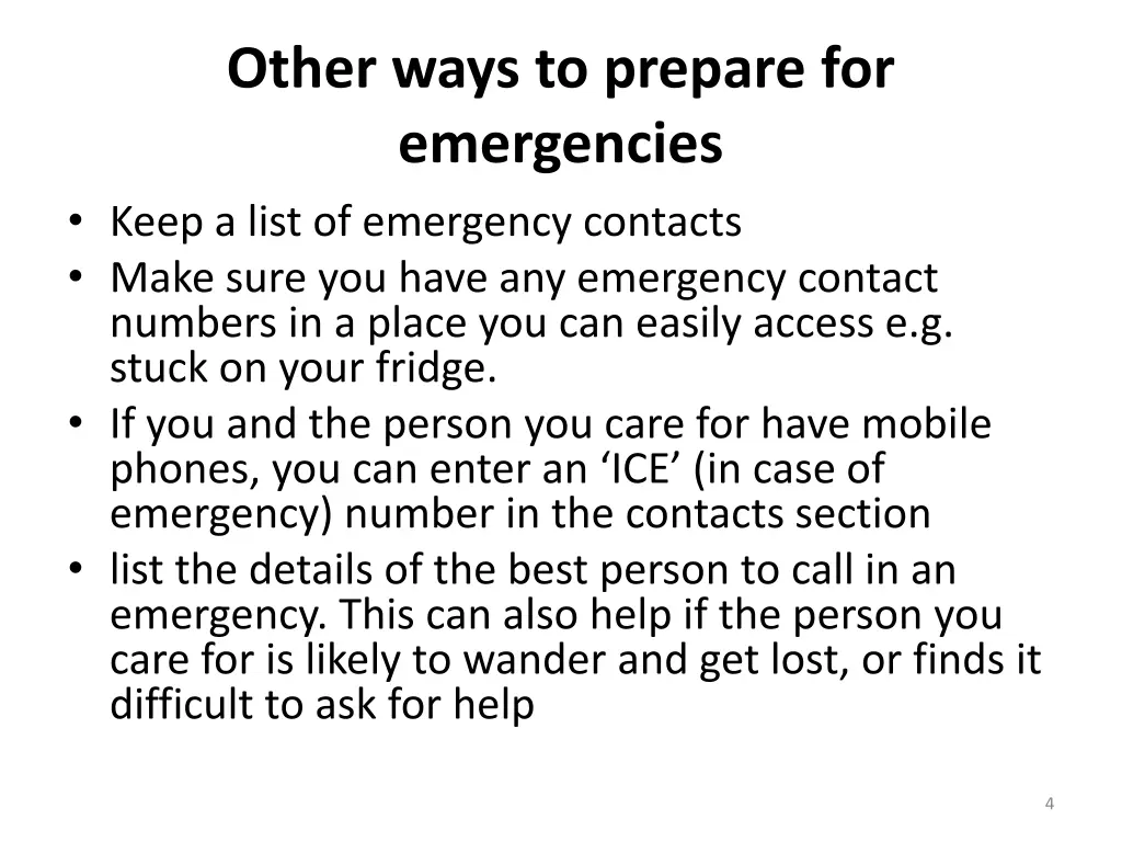 other ways to prepare for emergencies keep a list