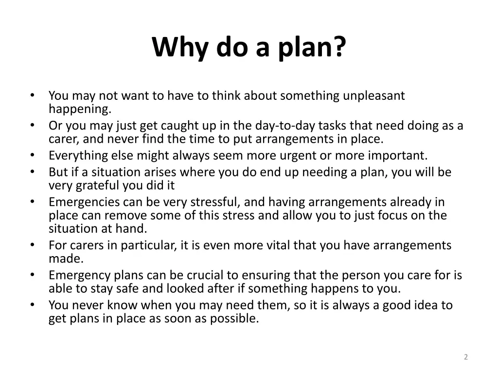 why do a plan