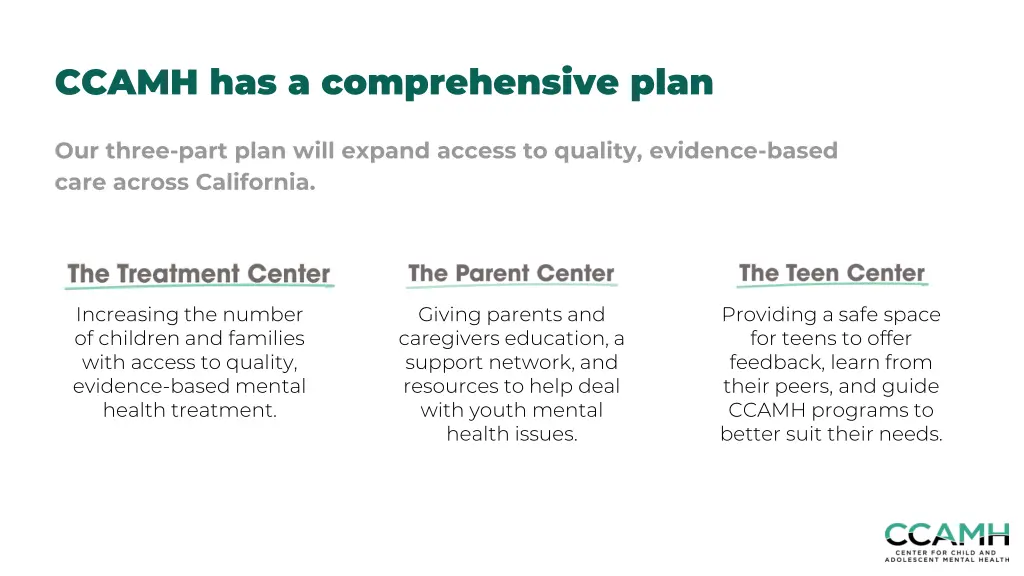 ccamh has a comprehensive plan