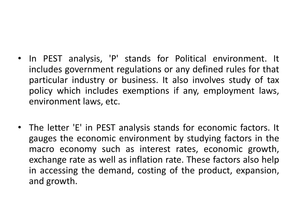 in pest analysis p stands for political