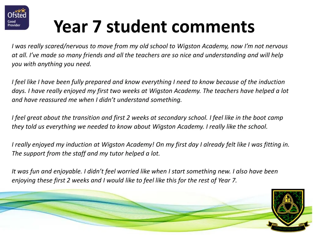 year 7 student comments