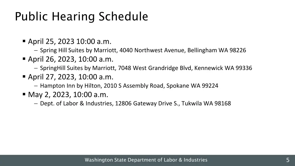 public hearing schedule