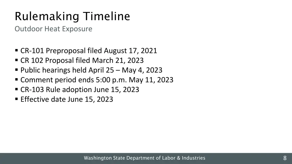 rulemaking timeline outdoor heat exposure