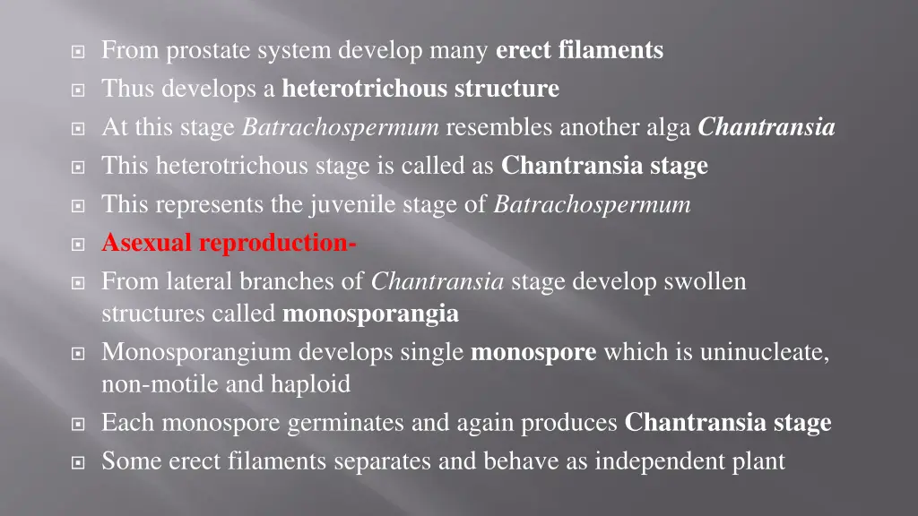 from prostate system develop many erect filaments