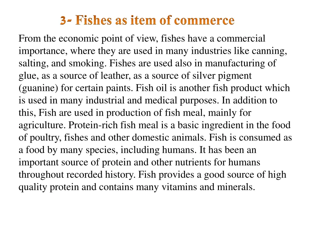 3 fishes as item of commerce from the economic
