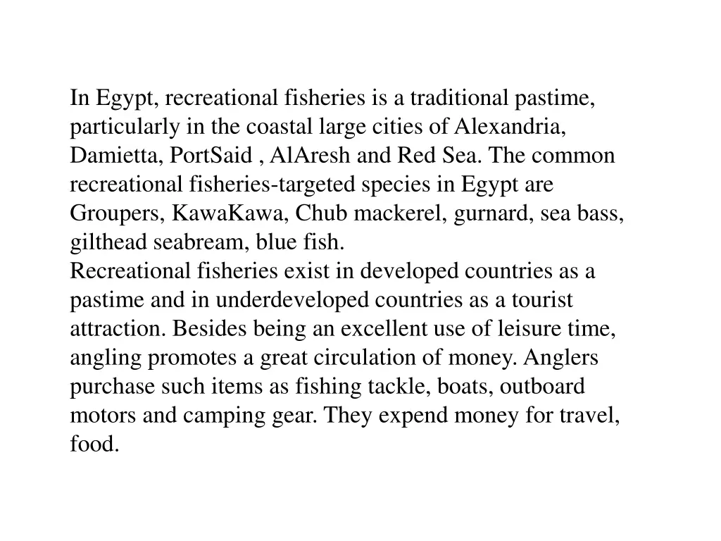 in egypt recreational fisheries is a traditional