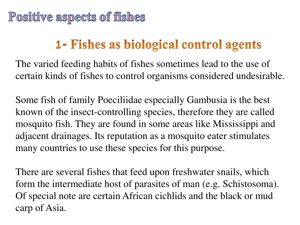 positive aspects of fishes