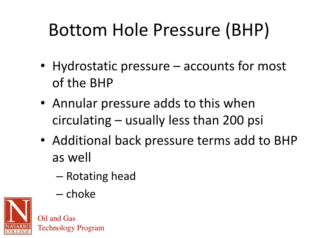 bottom hole pressure bhp