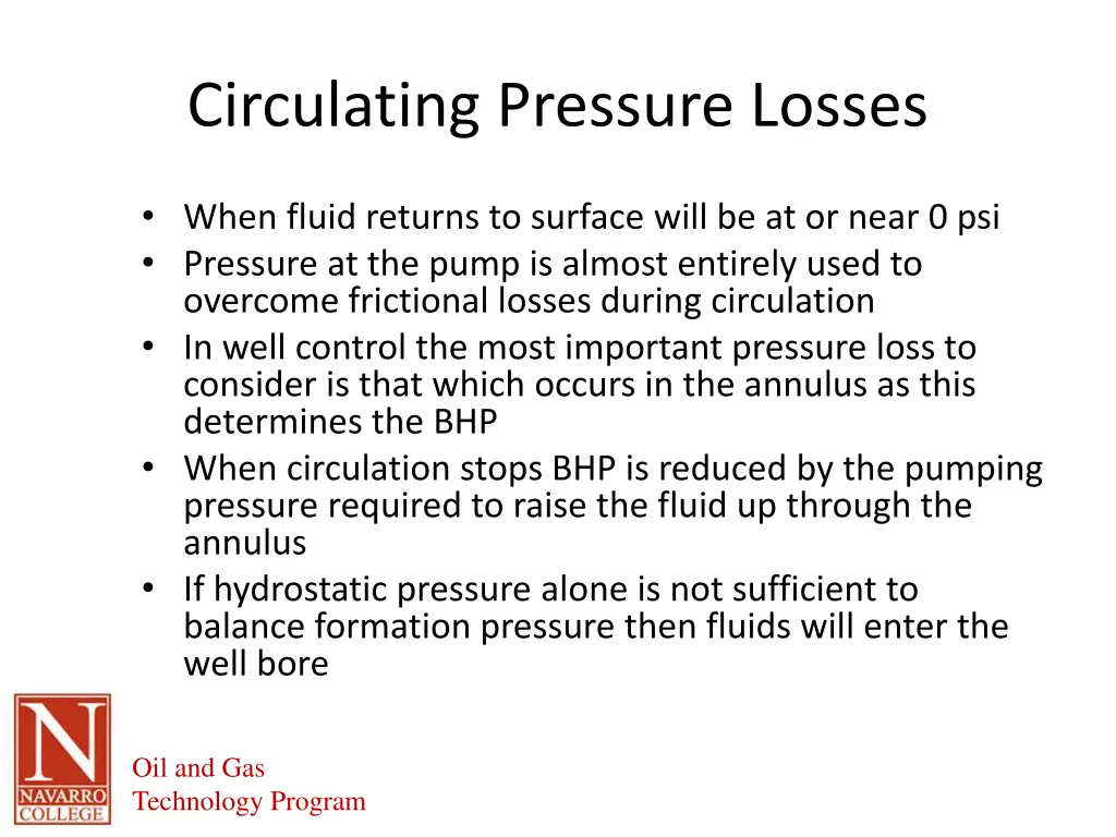 circulating pressure losses 1