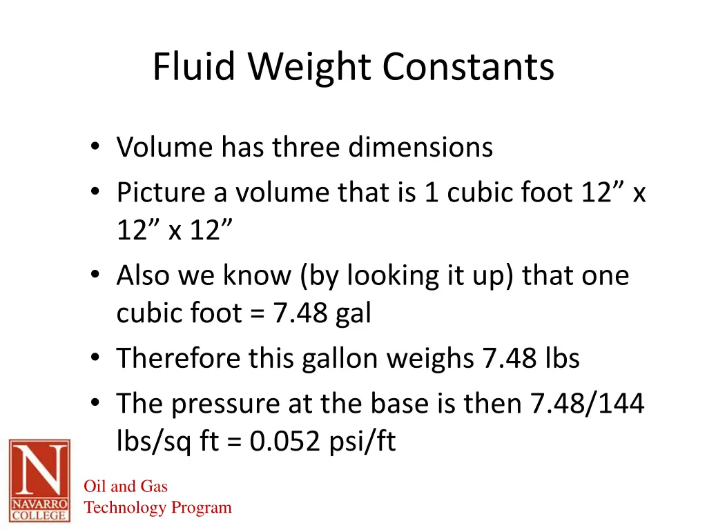fluid weight constants