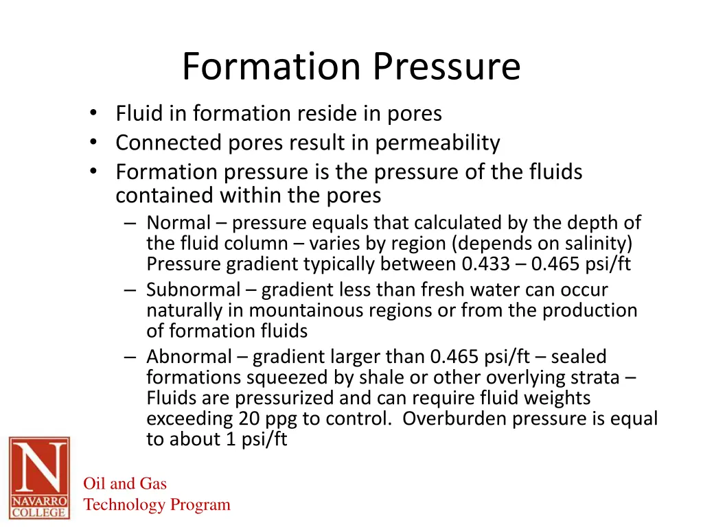 formation pressure fluid in formation reside