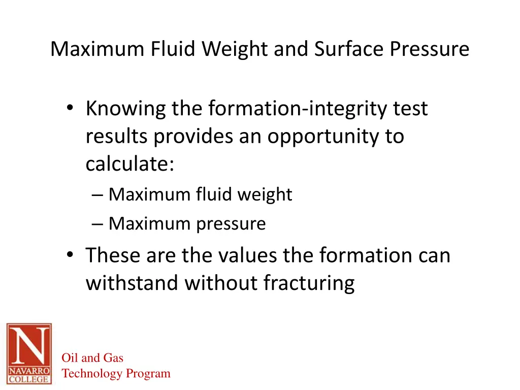 maximum fluid weight and surface pressure