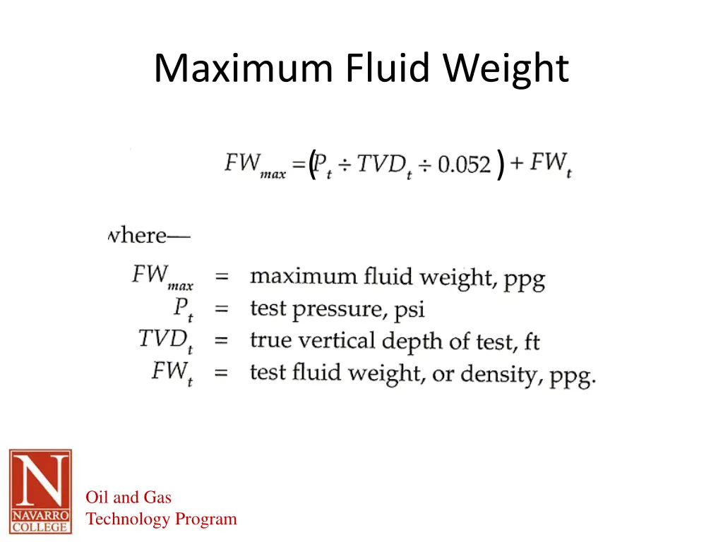 maximum fluid weight