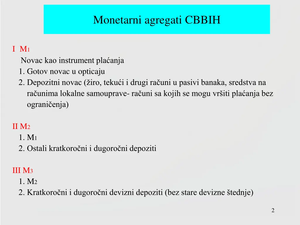 monetarni agregati cbbih