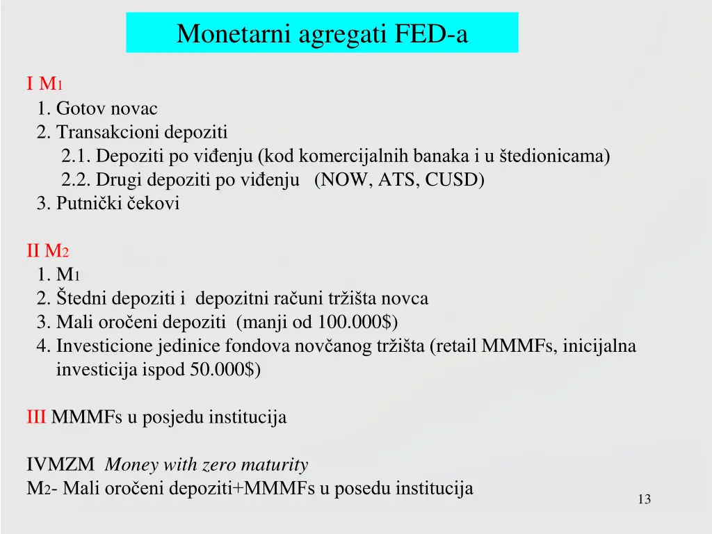 monetarni agregati fed a