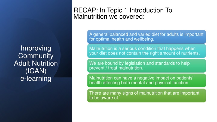 recap in topic 1 introduction to malnutrition