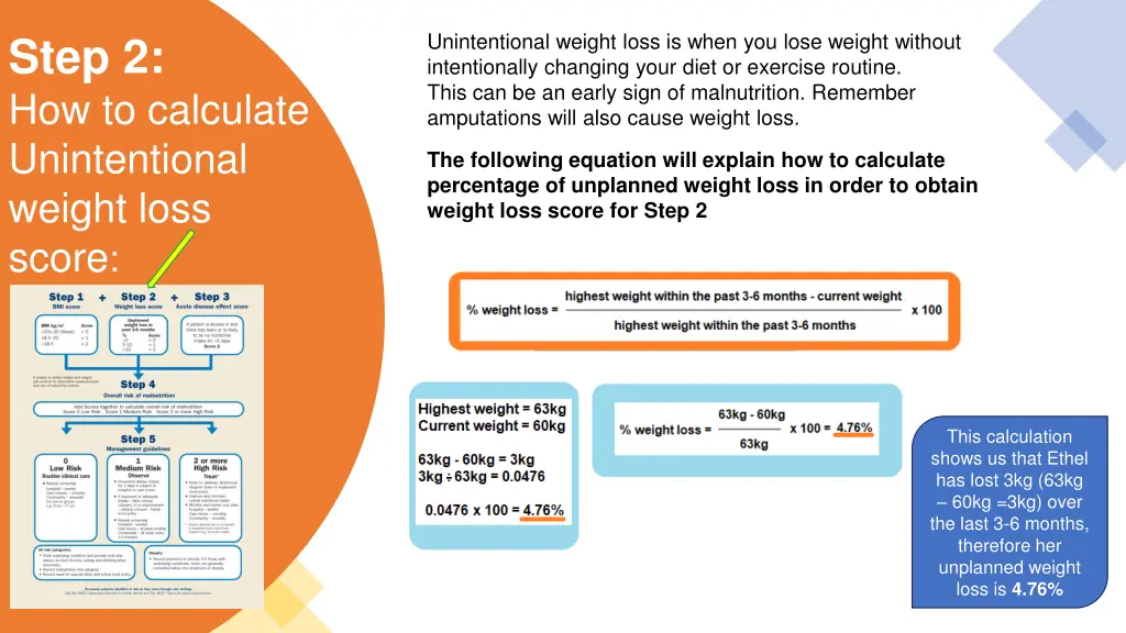 step 2 how to calculate unintentional weight loss