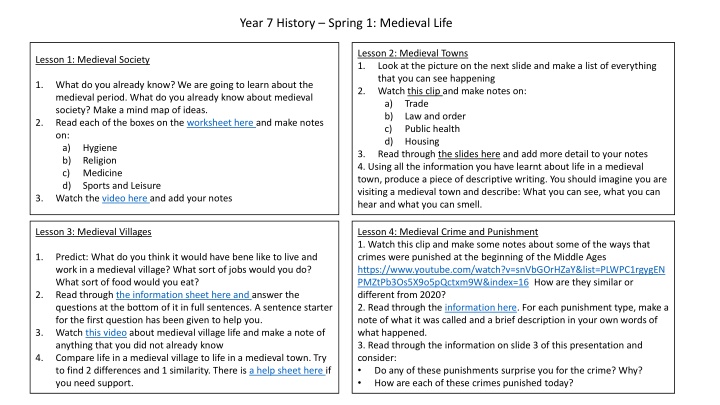 year 7 history spring 1 medieval life