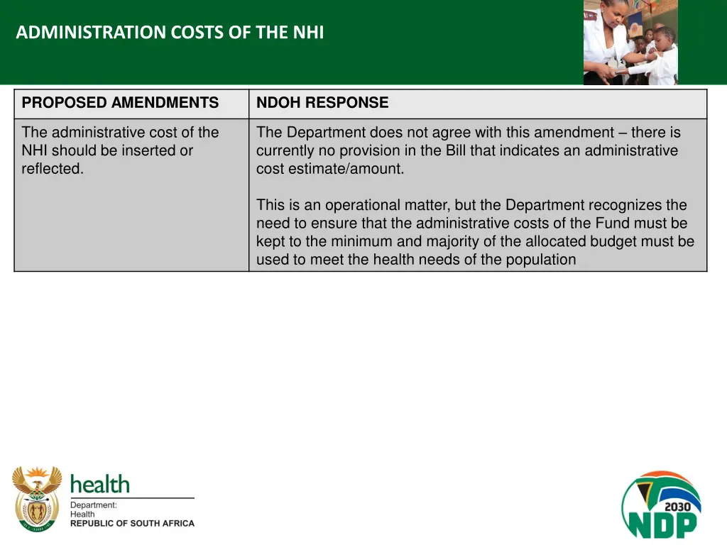 administration costs of the nhi