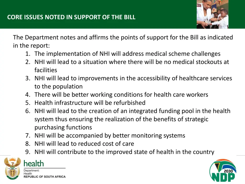 core issues noted in support of the bill