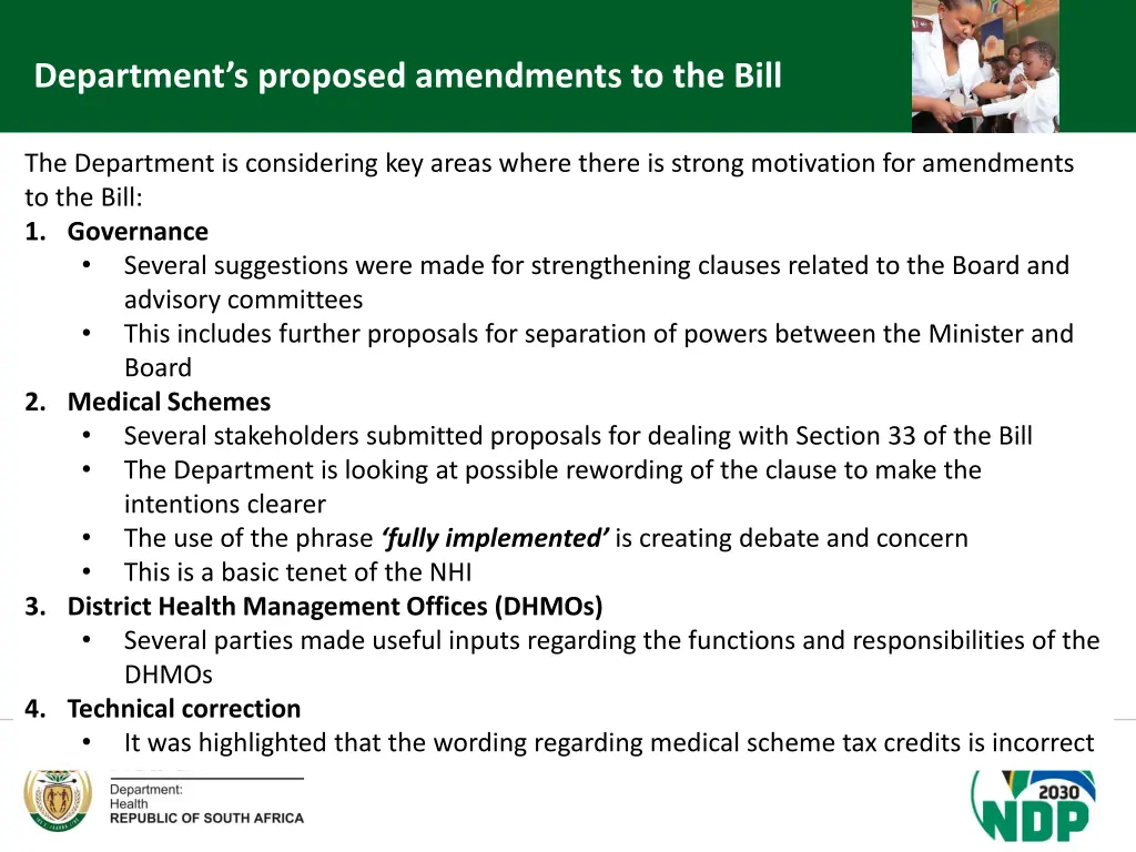 department s proposed amendments to the bill