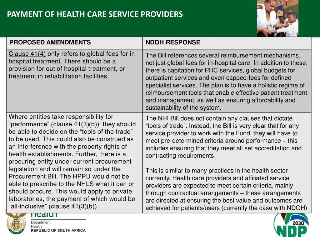 payment of health care service providers