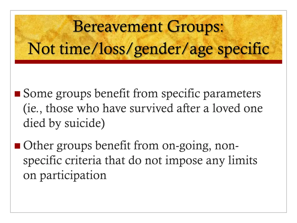 bereavement groups not time loss gender