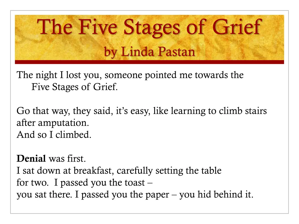 the five stages of grief by linda pastan