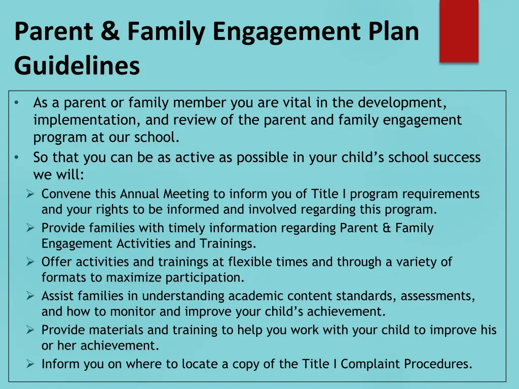 parent family engagement plan guidelines