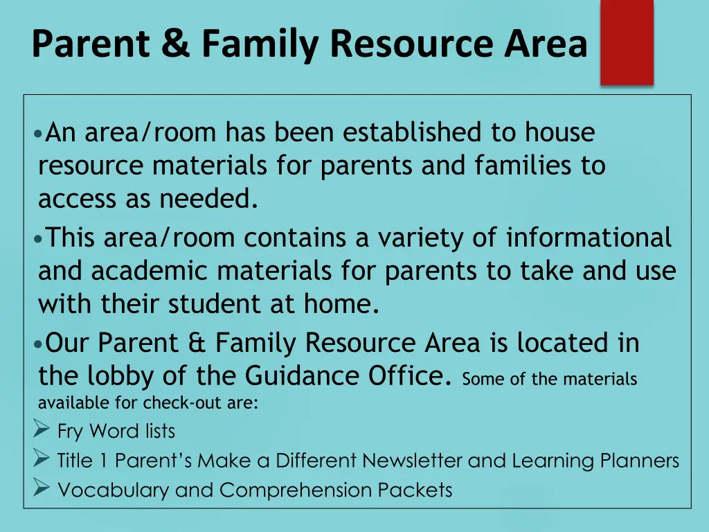 parent family resource area