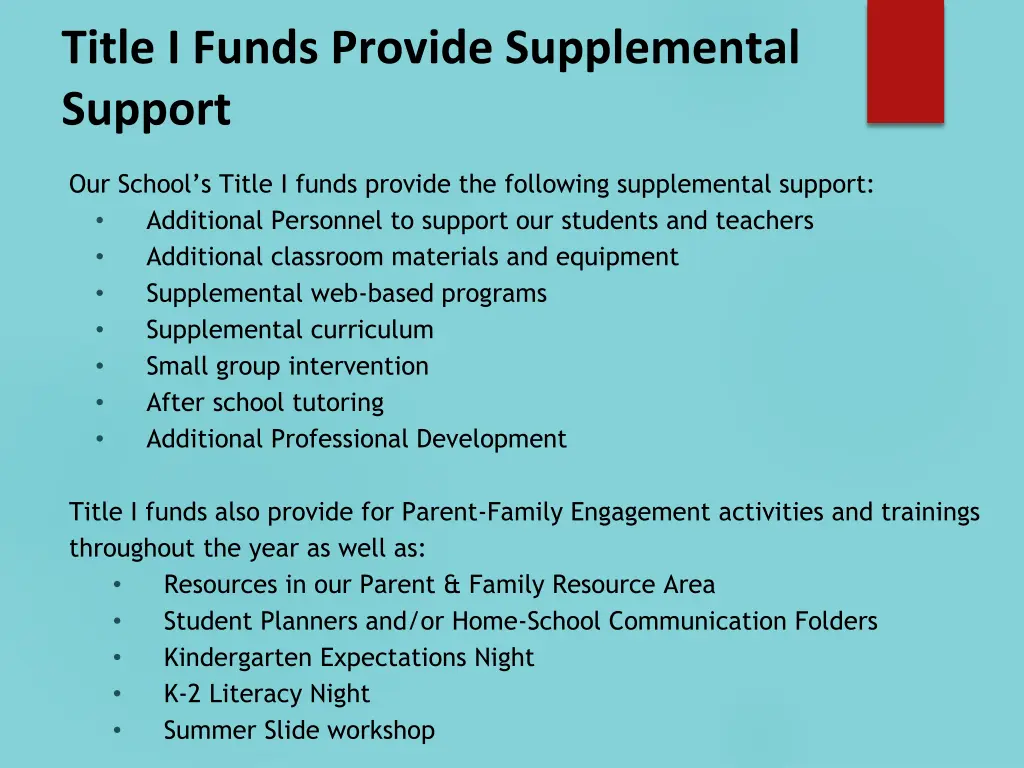 title i funds provide supplemental support