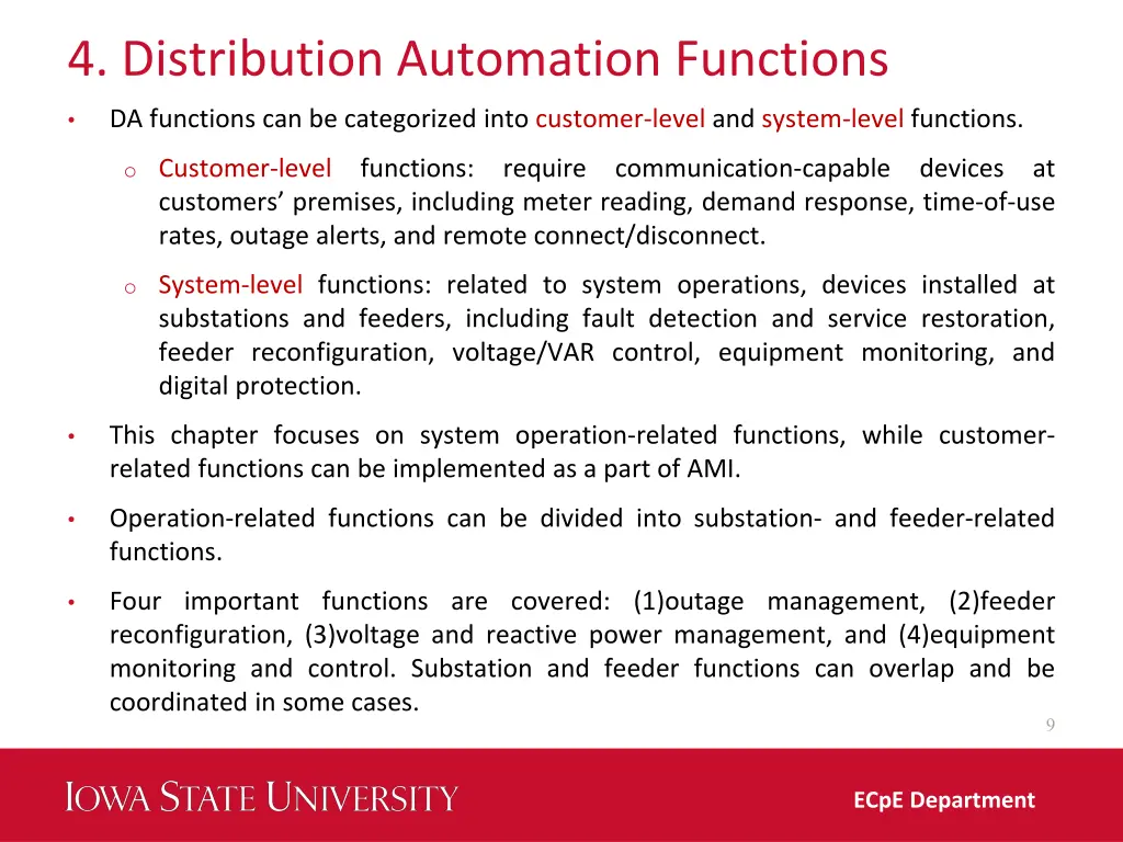 4 distribution automation functions