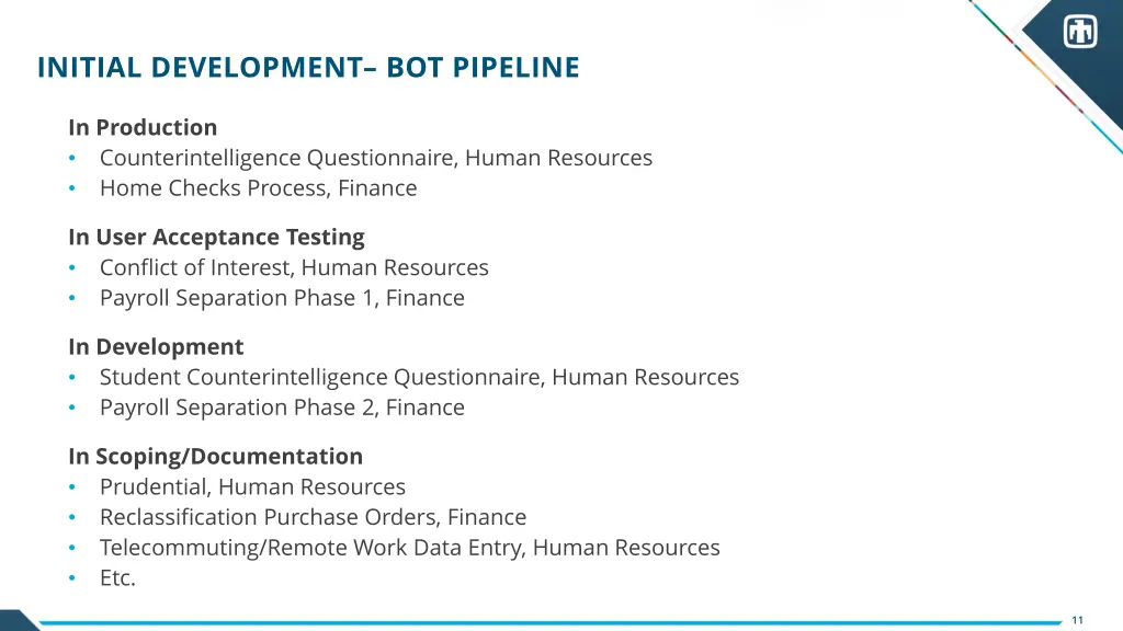 initial development bot pipeline