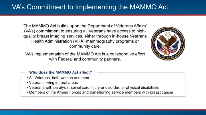 va s commitment to implementing the mammo act