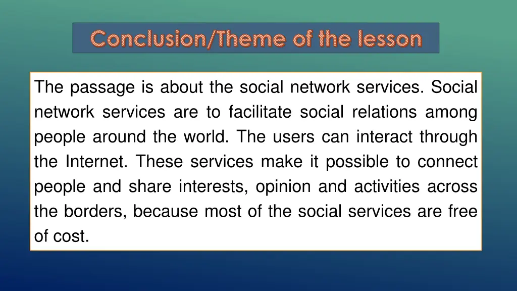 conclusion theme of the lesson