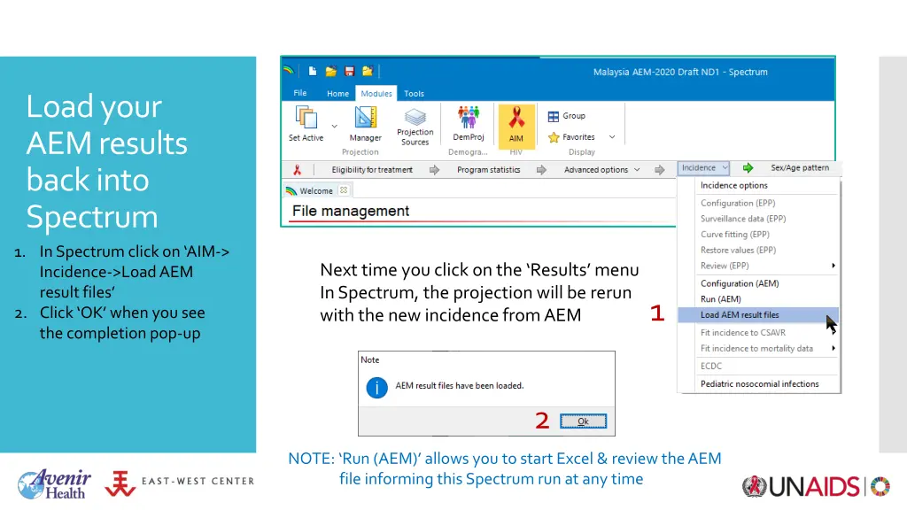 load your aem results back into spectrum