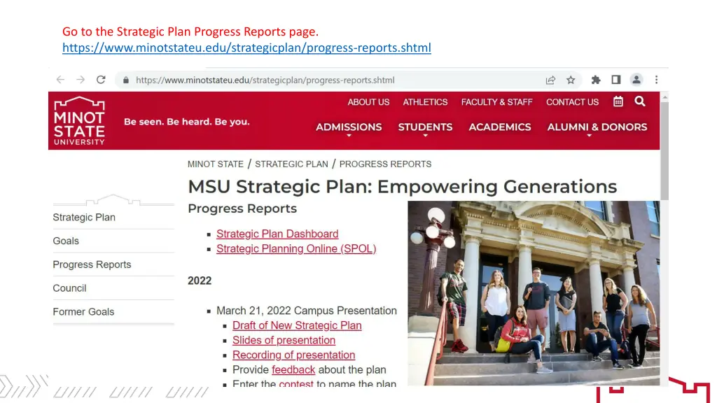 go to the strategic plan progress reports page