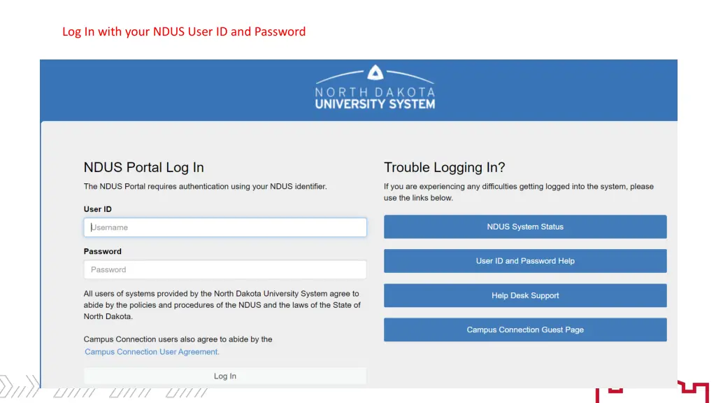 log in with your ndus user id and password