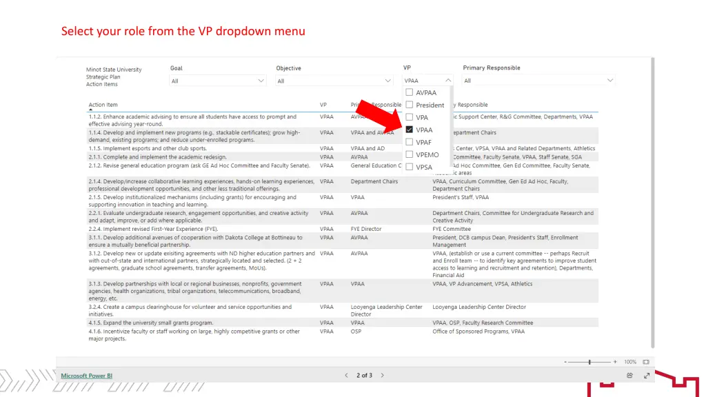 select your role from the vp dropdown menu