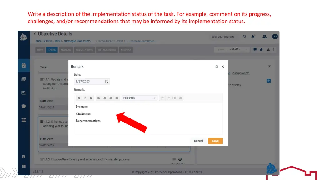 write a description of the implementation status 1