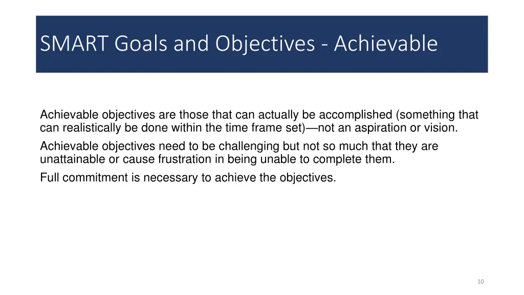 smart goals and objectives achievable
