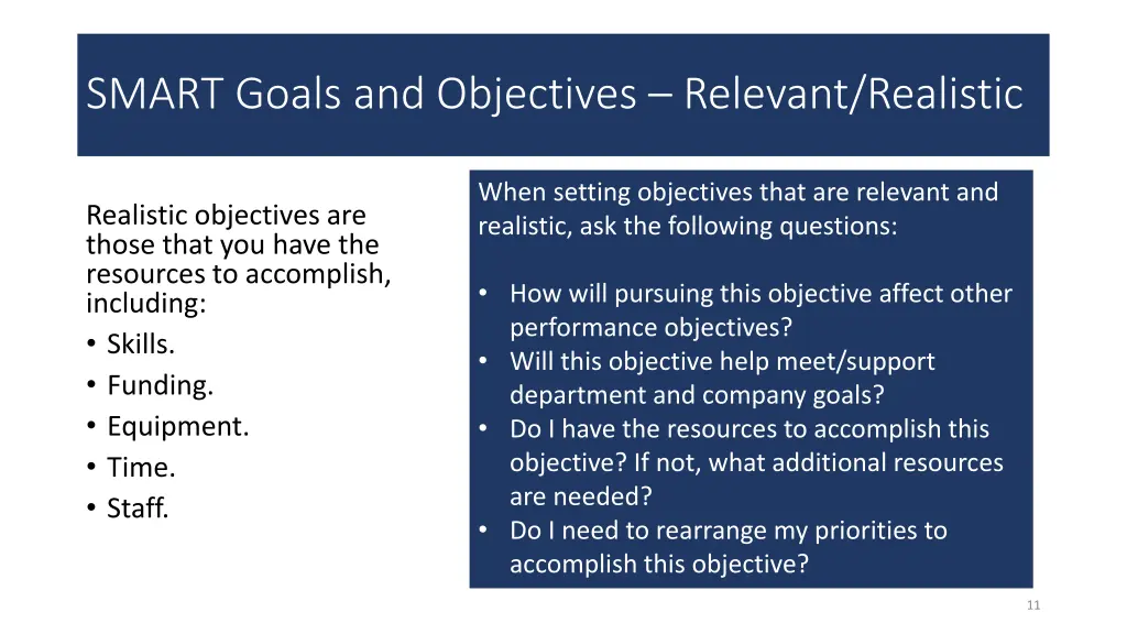 smart goals and objectives relevant realistic